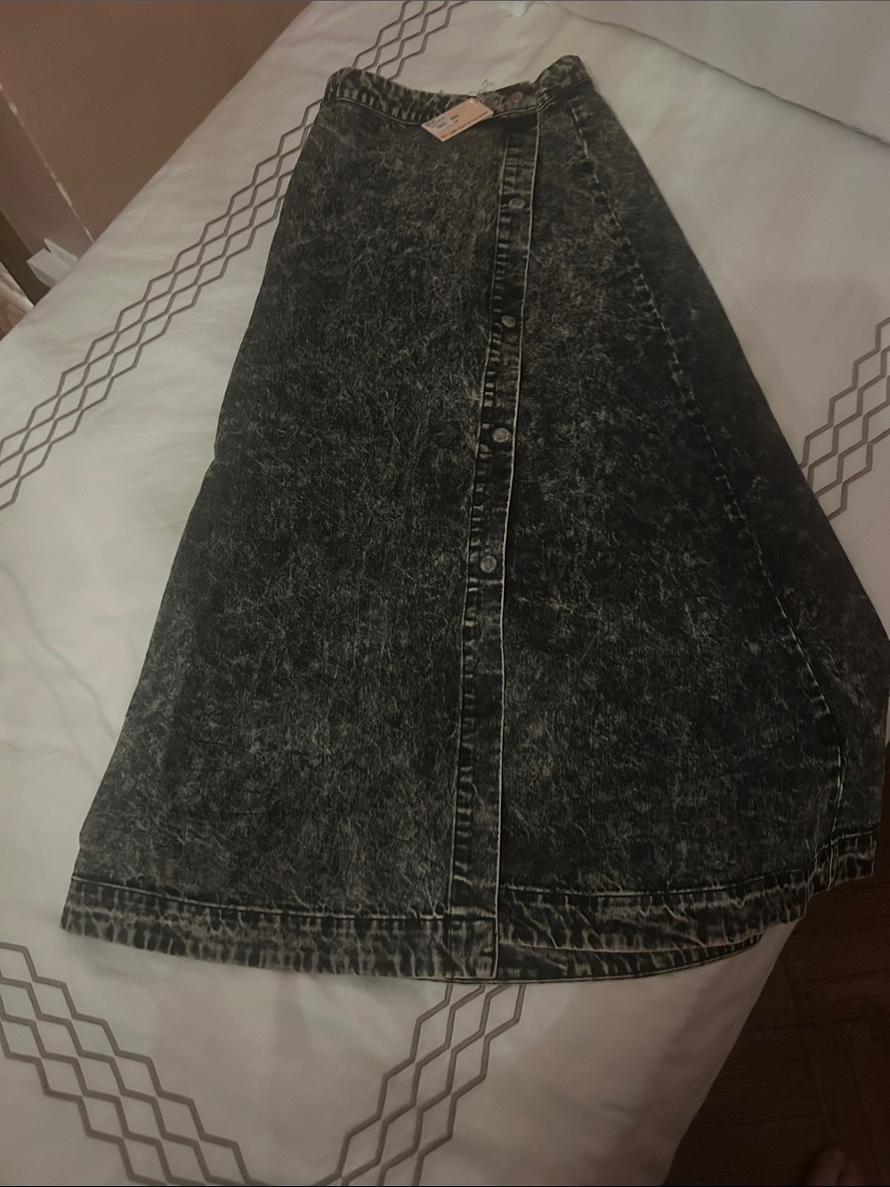 Girls' Washed Black Denim Button-Front Skirt